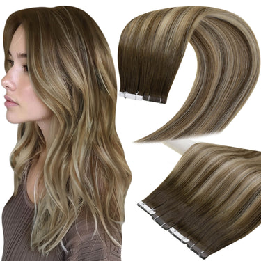 [Virgin Hair] Ruban adhésif double face en vrais cheveux Balayage Brown With Blonde #4/27/4 | LaaVoo 