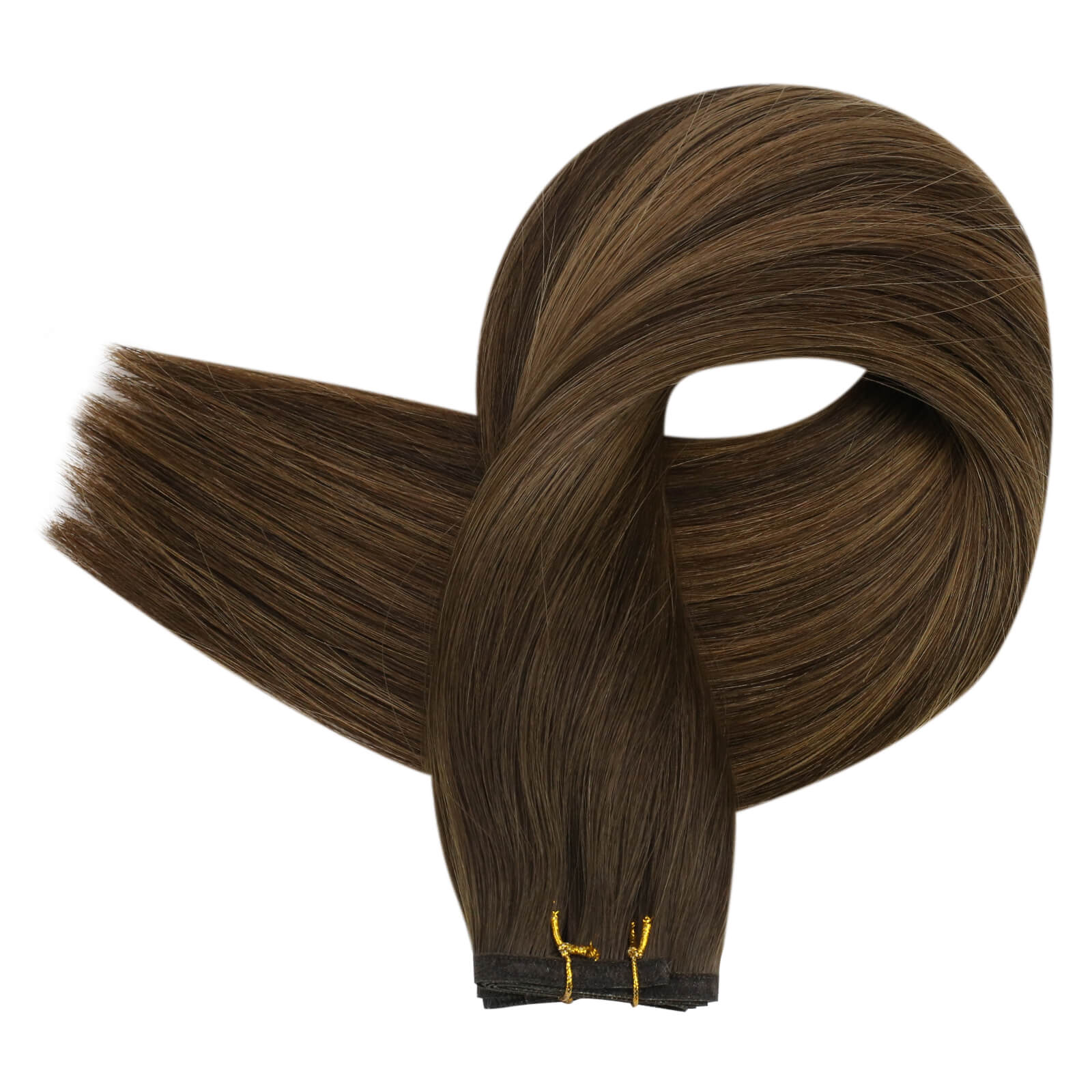 Virgin Flat Weft Extensions Seamless Balayage Darkest Brown With Blonde  #DU | LaaVoo