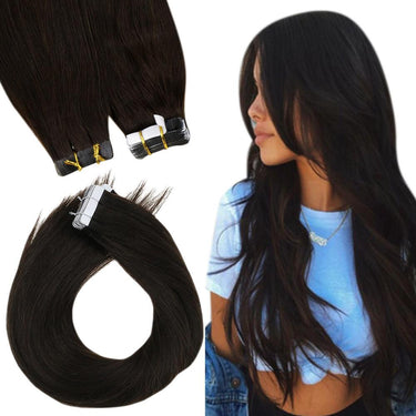 darkest brown human hair tape ins