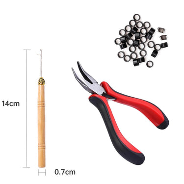 Kit d'accessoires pour extensions de cheveux Pince pour extensions de cheveux * 1 + 200 micro perles + aiguille de traction * 1