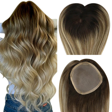 women hair topper remy hair balayage brown