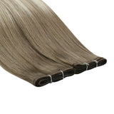 flat weft extensions balayage brown mixed blonde