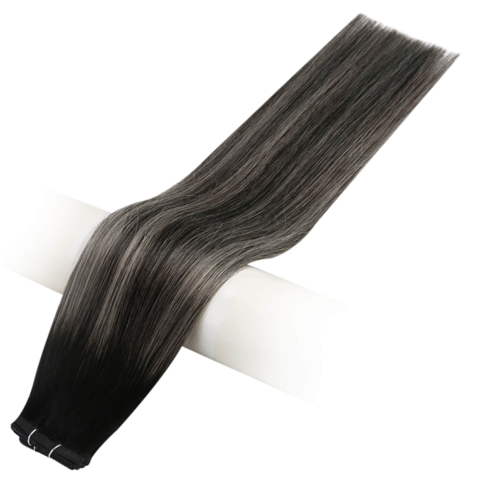 flat weft hair extensions balayage black with silver