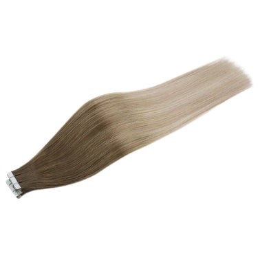 50 grams per pack human hair extensions tape in balayage blonde real Brazilian human hair chestnut brown and platinum blonde fading to chestnut brown