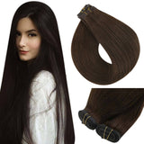 Human hair flat silk weft extensions