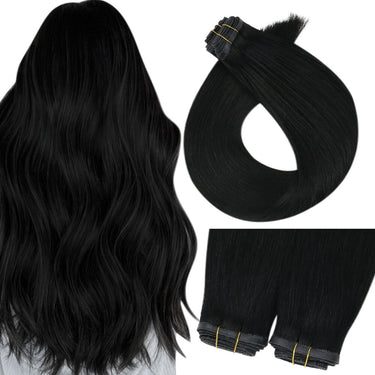 Human hair flat silk weft extensions