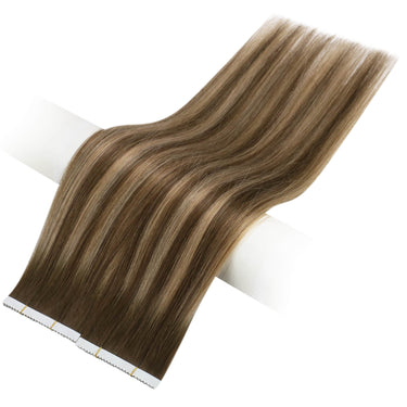brown mixed blonde straight virgin tape in hair